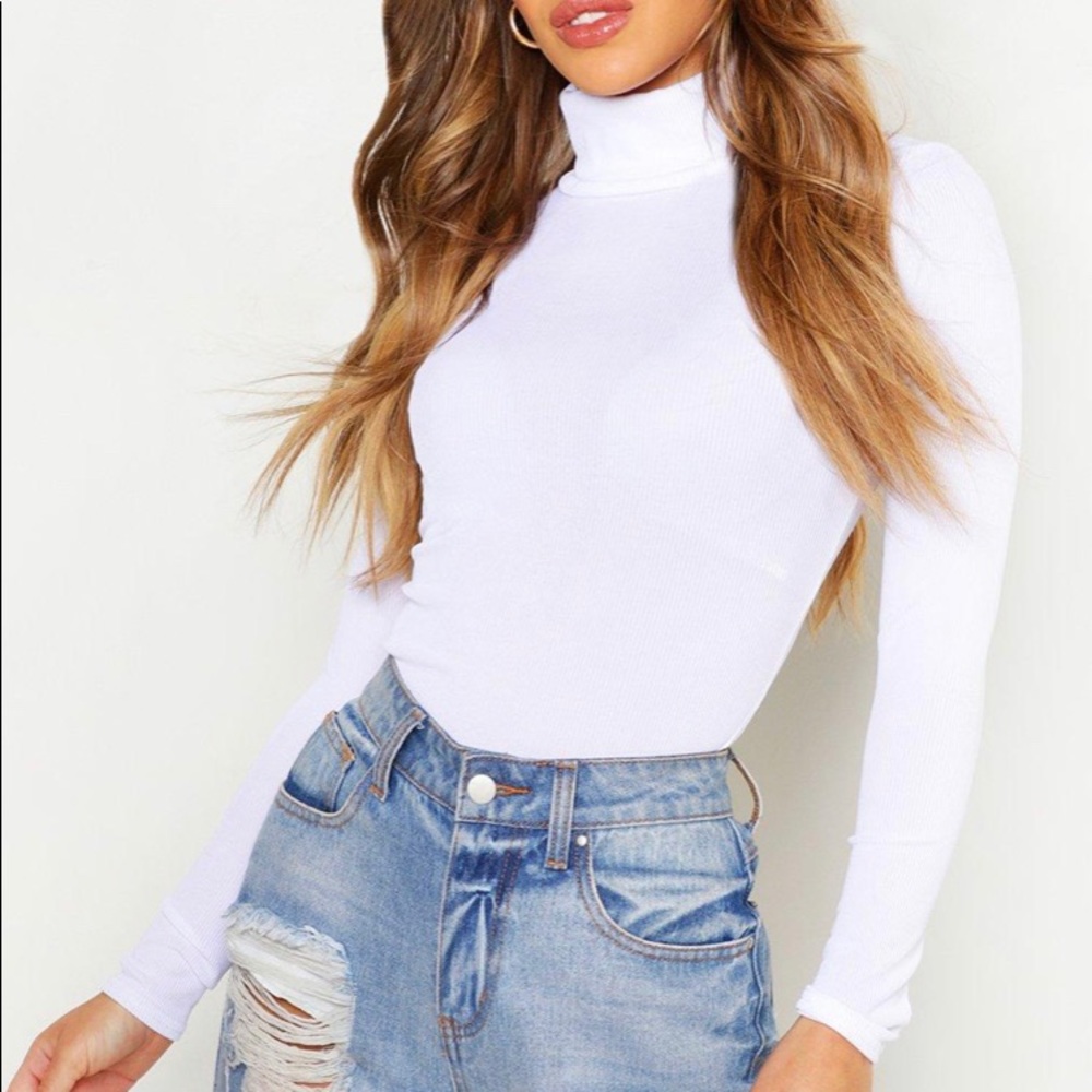 White Turtleneck Ribbed Long Sleeve